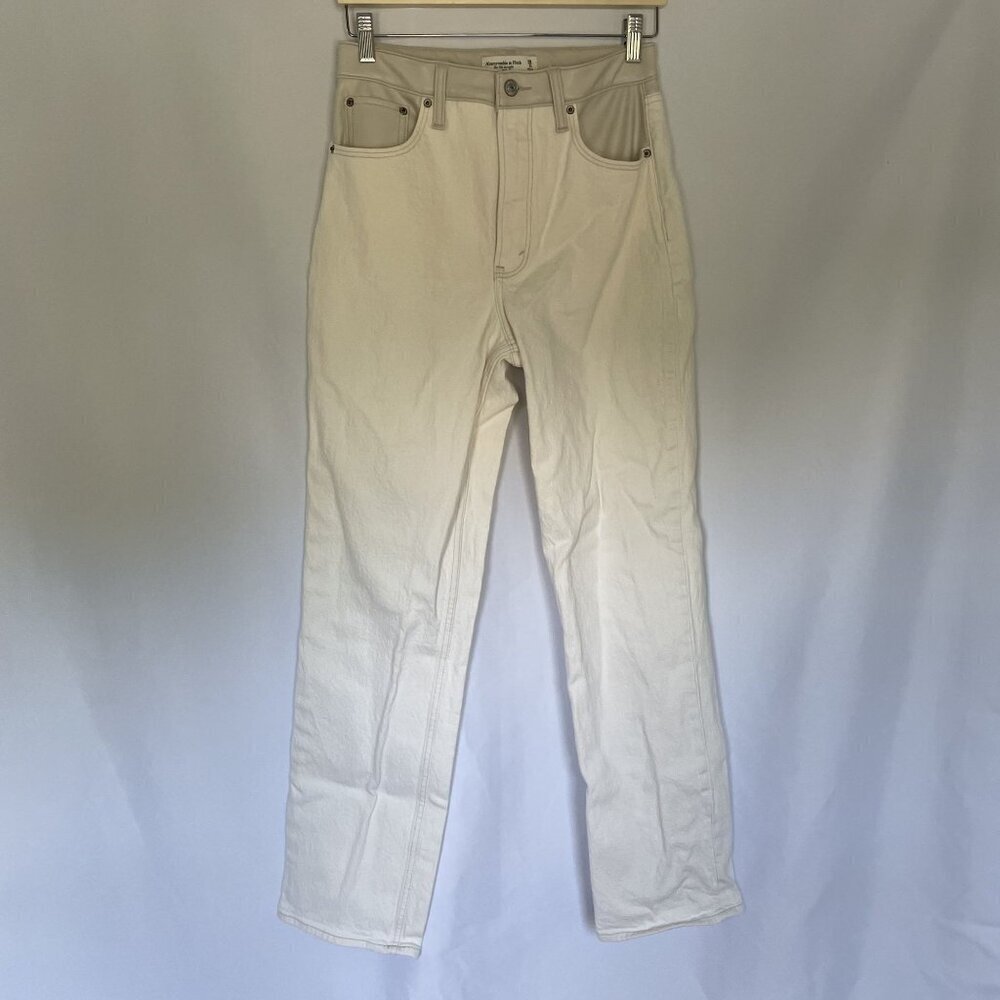 Abercrombie & Fitch white tan‎ leather topped straight leg jeans size 29 cotton